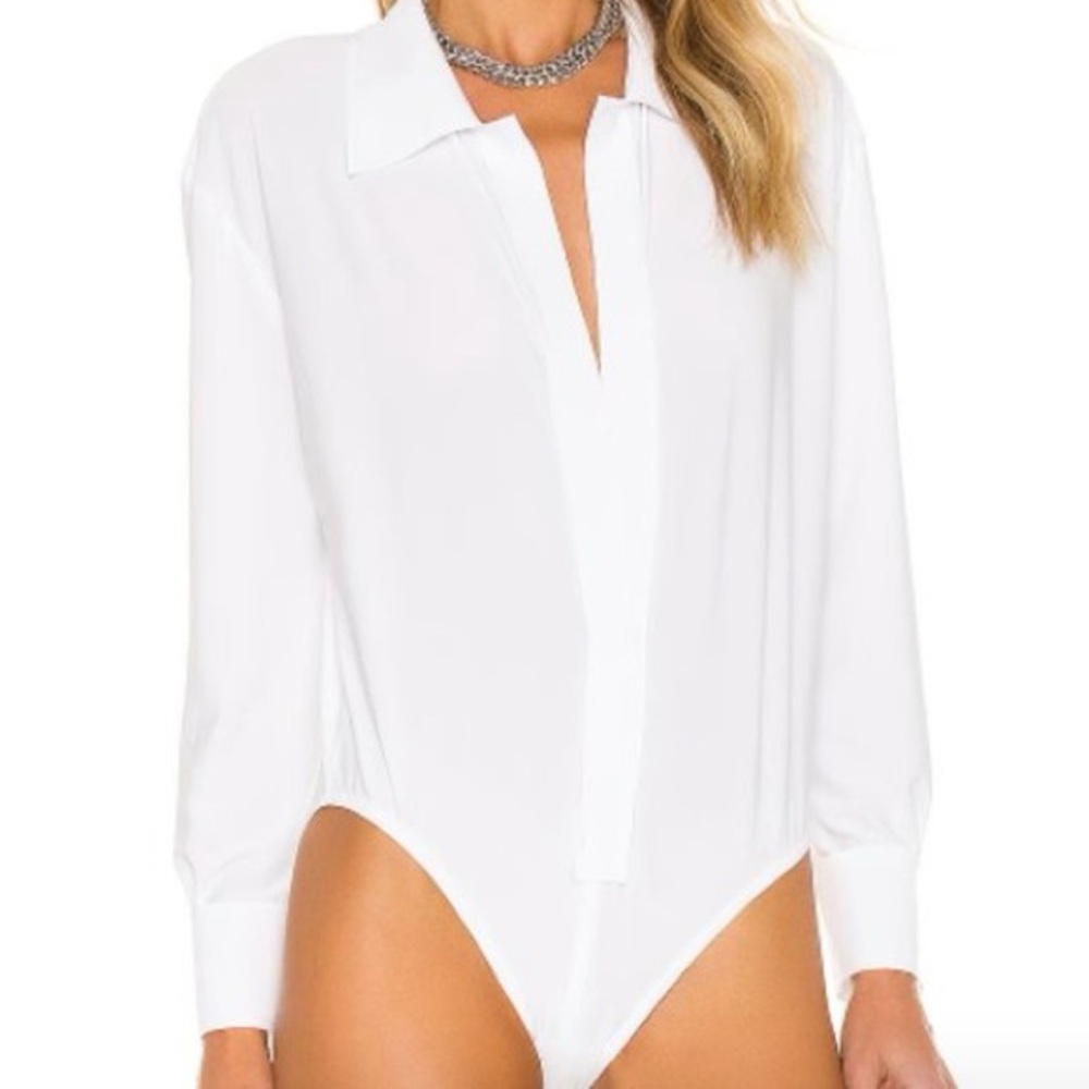 Norma Kamali White Shirt Bodysuit